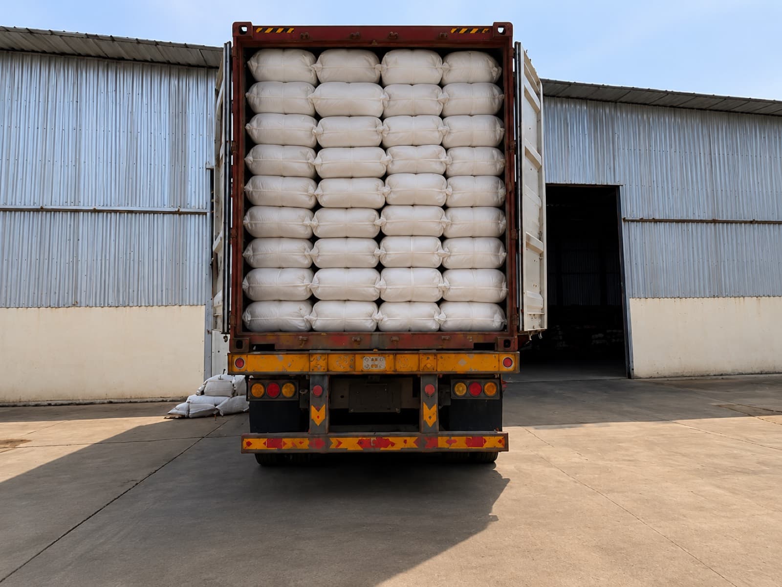 Container loaded with mixed bedding bales