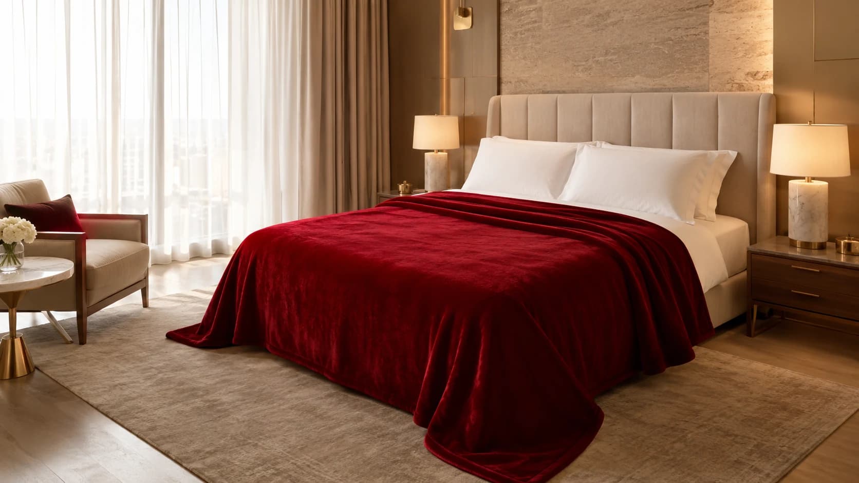 Deep Red premium flannel blanket collection wholesale product